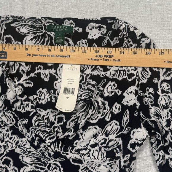 Lauren Ralph Lauren Dress Floral Print Cowl Neck Light Navy Stretch Size 10 NWT - Picture 4 of 10